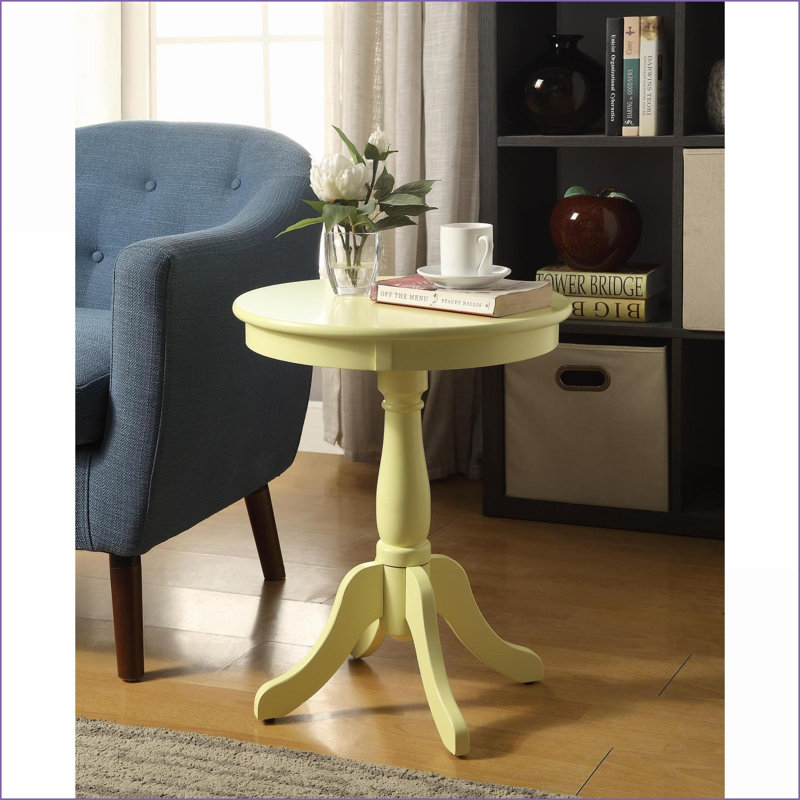 Table basse transitionnelle jaune clair avec piédestal rond 4 pieds pour lampes de salon et amp; Livres, Bois jaune clair