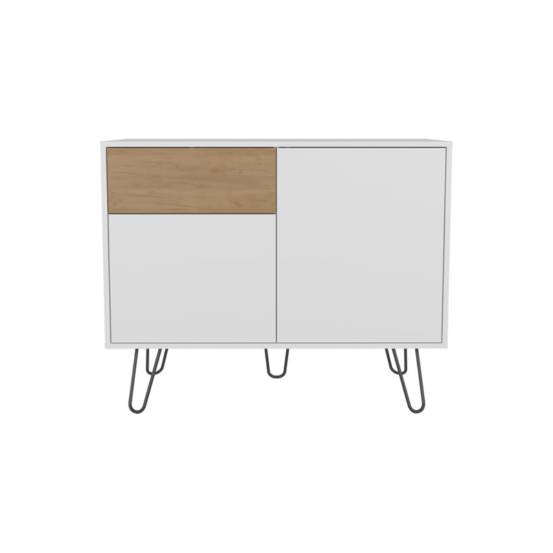 Console avec deux armoires, un tiroir et quatre tablettes