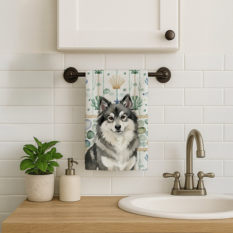 Keeshond Coastal Sea Glass Kitchen Towel, Keeshond