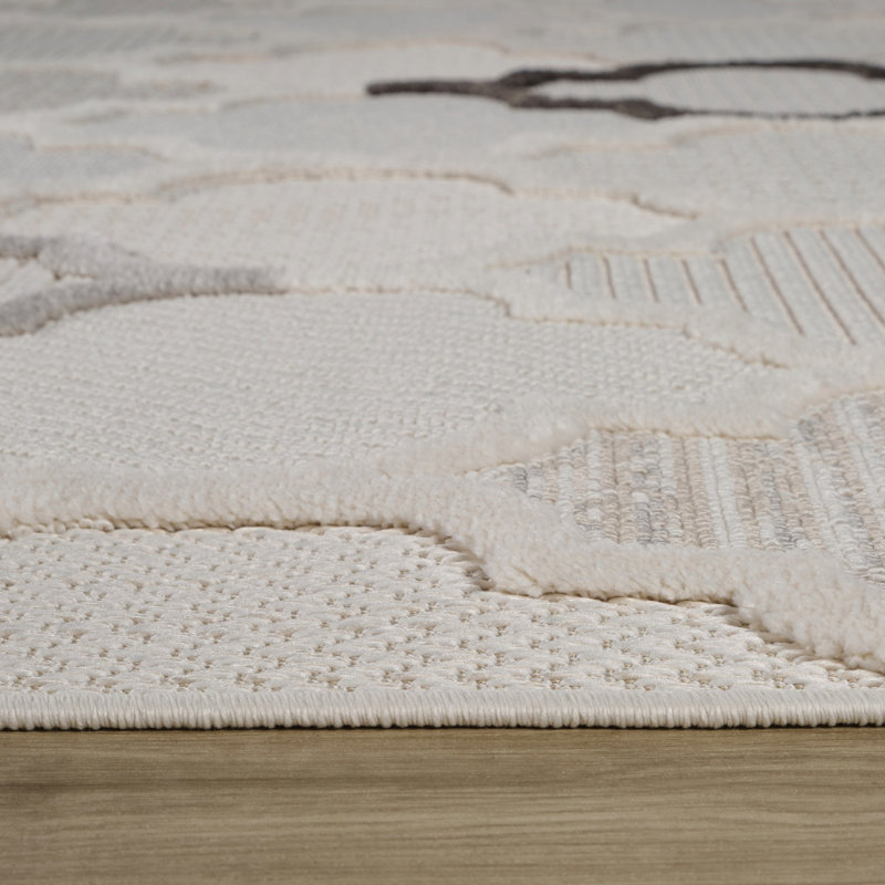 Tapis délavé géométrique crème et beige 4 pi x 6 pi