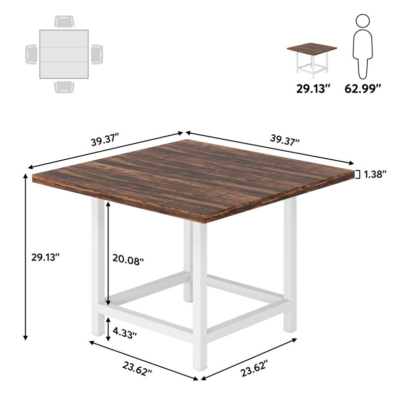 Square Conference Table, 73.7cm H x 99.1cm W x 99.1cm D, Dark Oak/White
