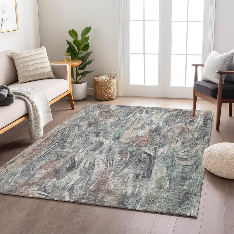 Tapis abstrait intérieur / extérieur lavable à la machine Jenning ACN2269, Rectangle 10 pi x 14 pi