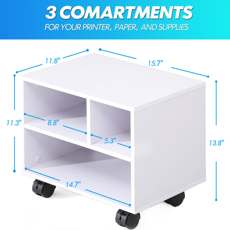 13.8'' H x 11.8'' W Printer Stand with Wheels, White