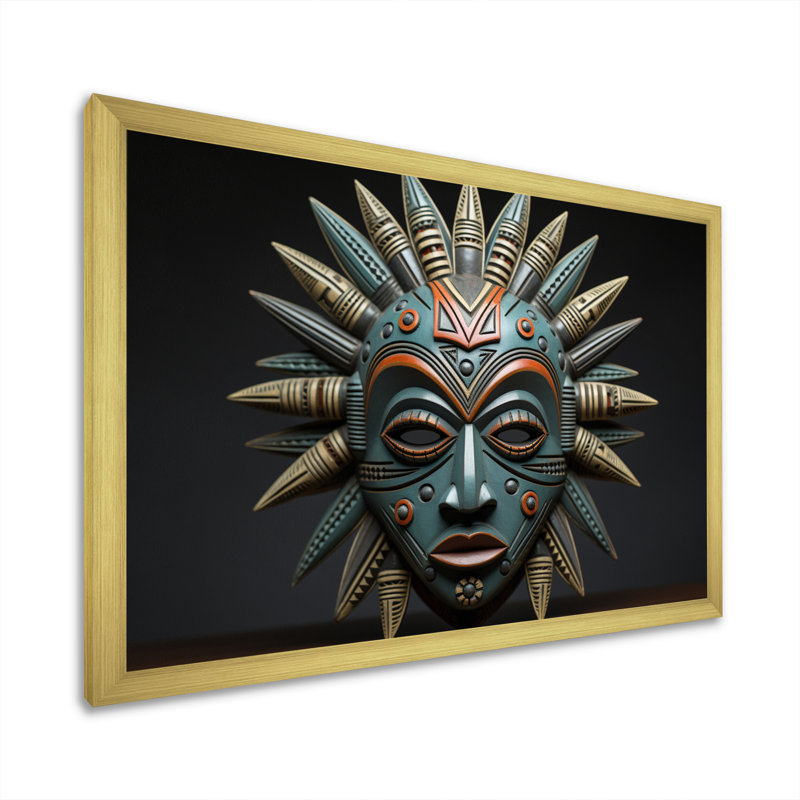 Chayla, masque tribal africain Luba - reproduction sur toile, H 12 po x l 20 po x P 1 po, Encadrement doré