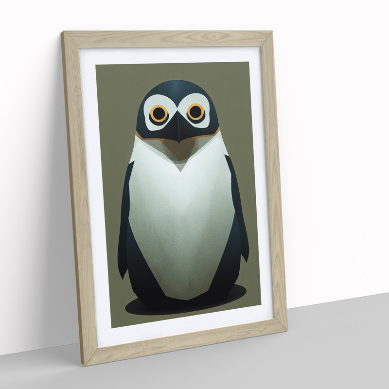 Tiny Penguin - Wall Art, 66cm H x 48cm W, Oak Framed, White
