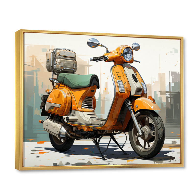 Orange Scooter Caf Racer - imprimé, H 16 po x l 32 po x P 1 po, Cadre flottant doré