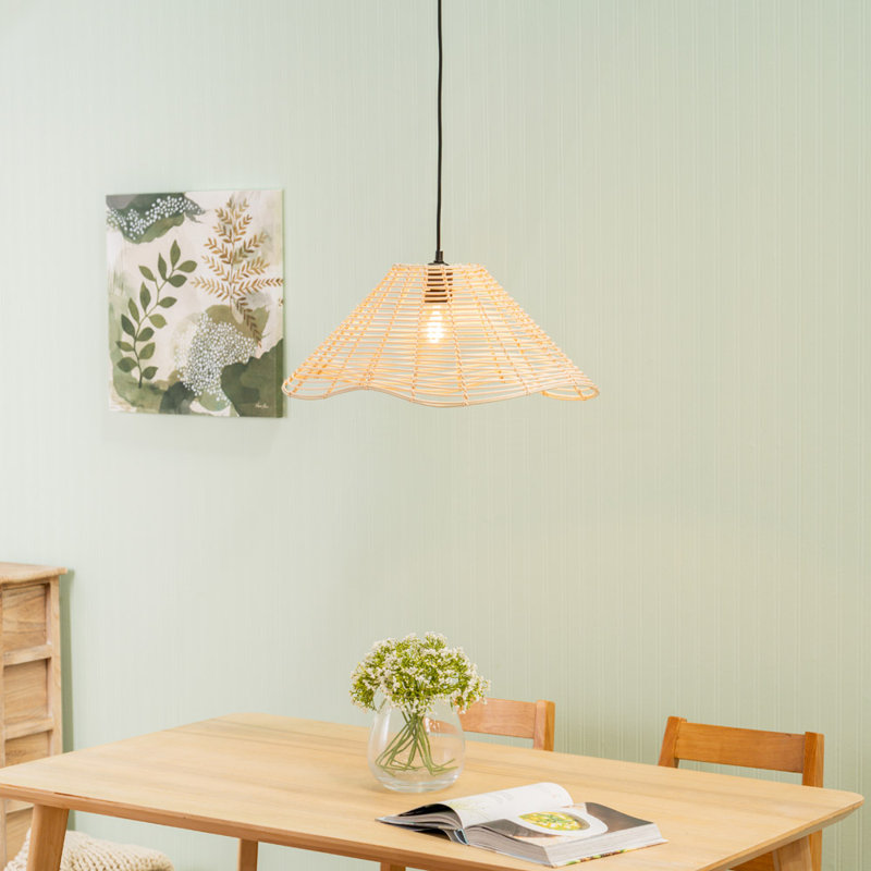 23cm H Rattan Round Pendant Shade ( Clip On ) in Beige