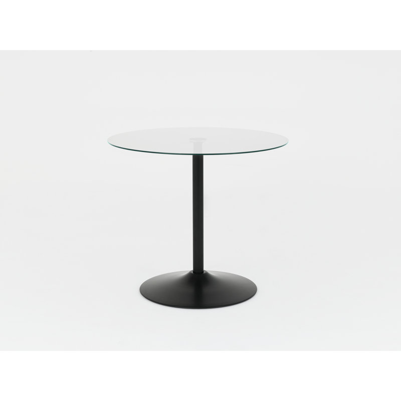 Round Glass Top Metal Base Dining Table, Clear, 75cm H x 80cm W x 80cm D