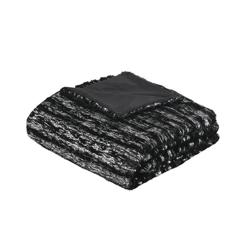 Metallic Print Faux Fur Duvet Cover Set, Black/Silver, Full/Queen Duvet Cover + 2 Standard Shams