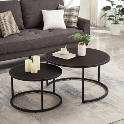 Ensemble de 2 tables basses gigognes modernes en similicuir brun foncé | Idée de cadeau