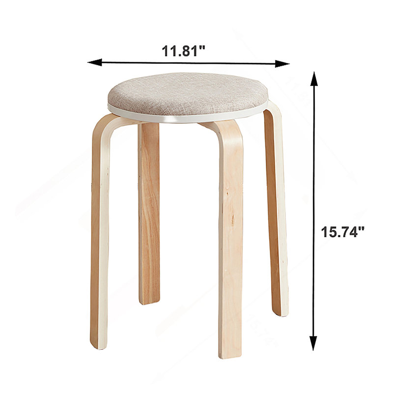 Ensemble de 4 tabourets empilables, tabourets empilables en bois cintré, chaises rondes sans dossier pour la salle à manger, la cuisine et la salle de classe