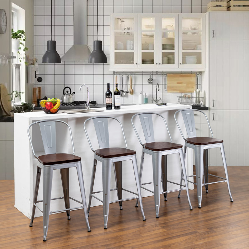 Rosenberry Counter Stool with Metal Frame, Bar Stool (30" Seat Height), Silver