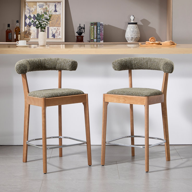Upholstered Counter Stool With Barrel Back, Modern Counter Height Bar Stool For Kitchen Island/Dining Room, Green