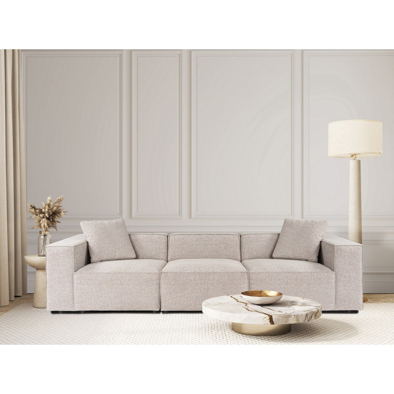 Stylish 3-Seat Sofa, Mocha, 119.3 x 42.5 x 25.6 inches | 100% Hornbeam Frame, 100% Linen Fabric, 32 DNS Foam for Comfort | Includes 2 Pillows, Plastic Legs | Perfect for Living Room & Family Spaces