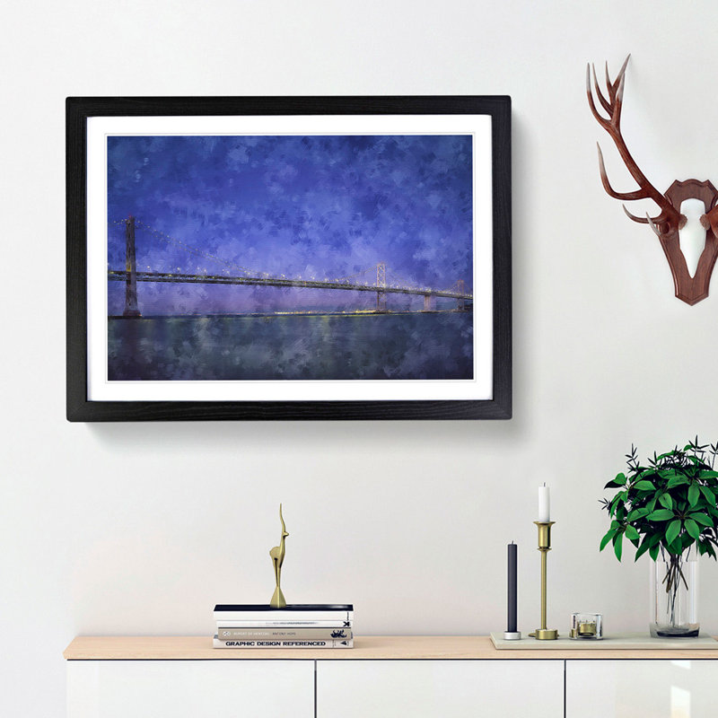 San Francisco Oakland Bay Bridge - Picture Frame Painting Print, 33cm H x 45cm W x 2cm D, Black Framed