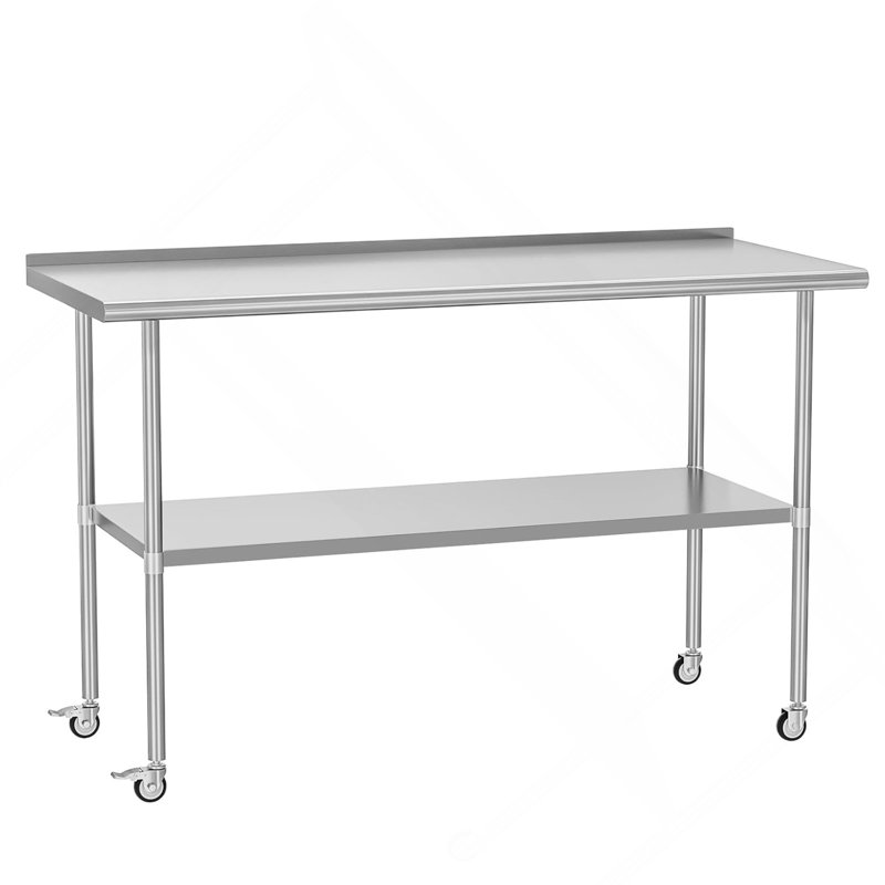 Table de préparation en acier inoxydable 24 po x 60 po avec dosseret à roulettes et tablette réglable pour la cuisine commerciale, l'extérieur, le restaurant, l'hôtel et le garage