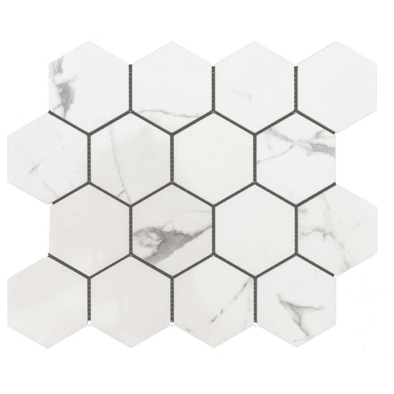 Stately Hex 11" x 14" Porcelain Novelty Marble Look Wall & Floor Tile, Calacatta