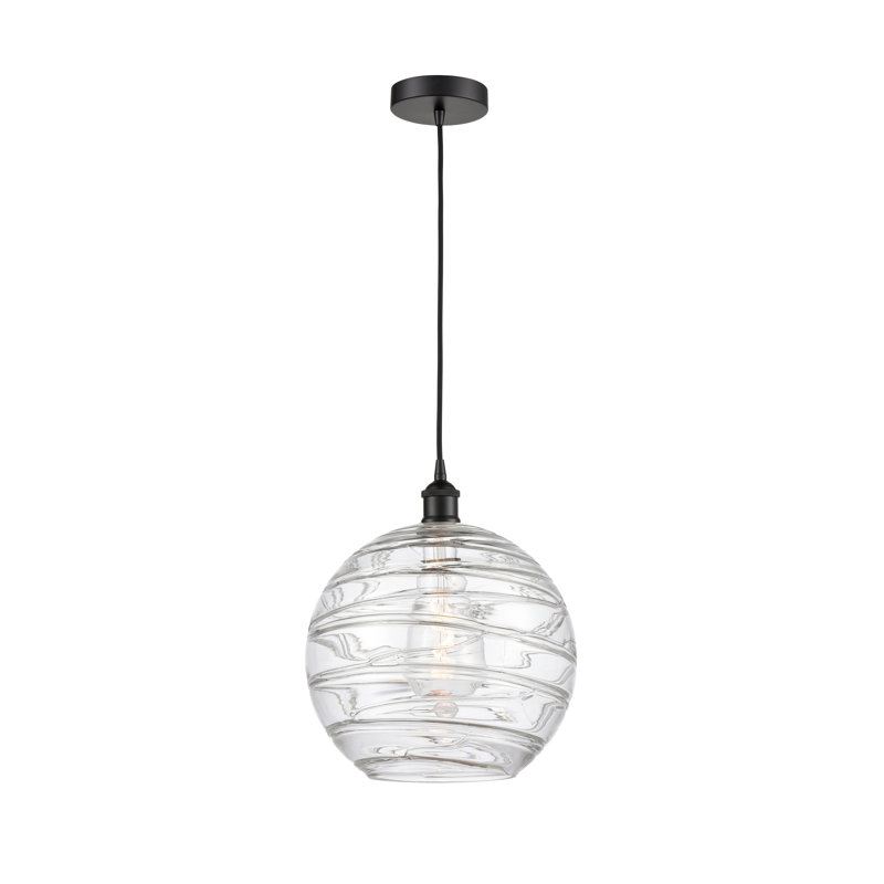 Luminaire suspendu simple à 1 lumière 1 lumière, H 14,75 po x l 12 po x P 12 po, Transparent, Noir mat