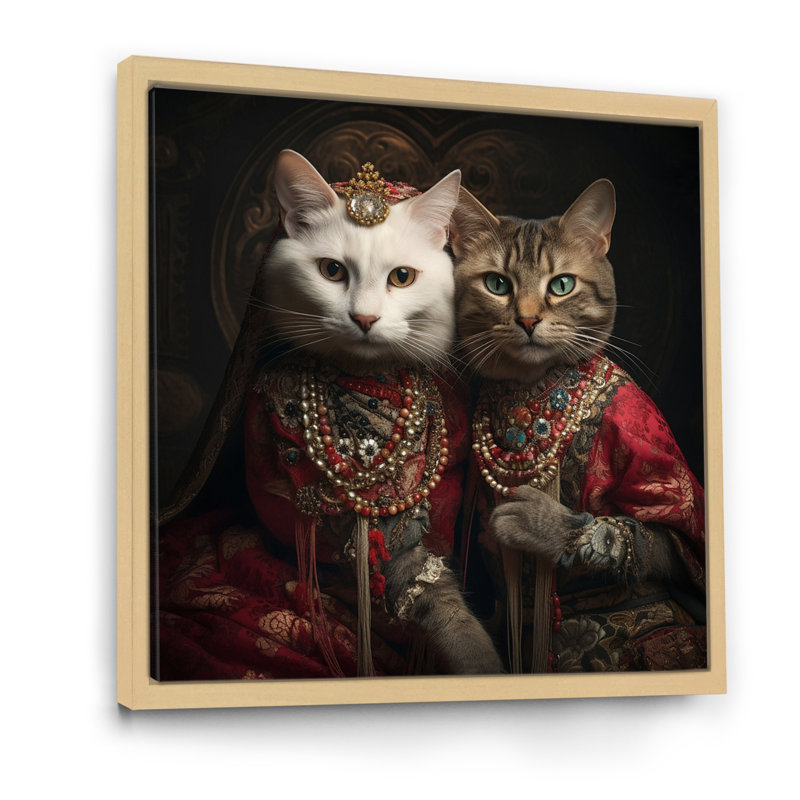 Chats en mode rétro I - Imprimé, H 24 po x l 24 po x P 1 po, Cadre naturel flottant
