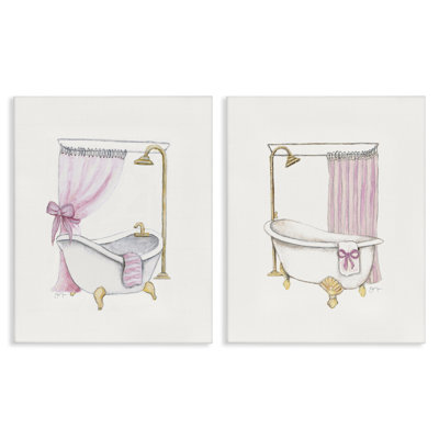 Ensemble de 2 reproductions d'art sur toile, "Feminine Simple Glam Bathtub", par Janet Tava