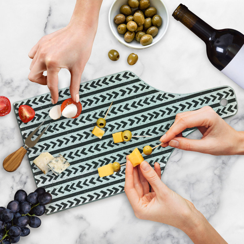 Ambesonne Geometric Tempered Glass Cutting Board Stripes Arrow Shapes Charcoal Grey and White