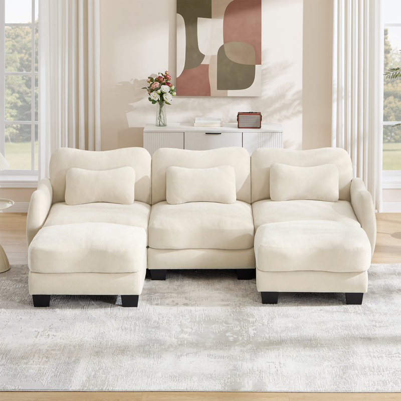 Ensemble de canapé modulaire et repose-pieds en U à 3 places Nimbus, Beige Fabric, 34.6" H x 101.1" W x 58.2" D
