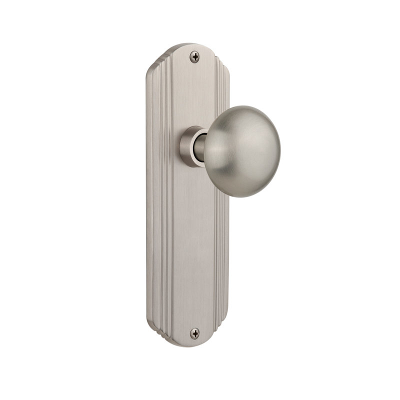 Plaque décorative avec bouton de porte New York, 2 3/8, Nickel satiné