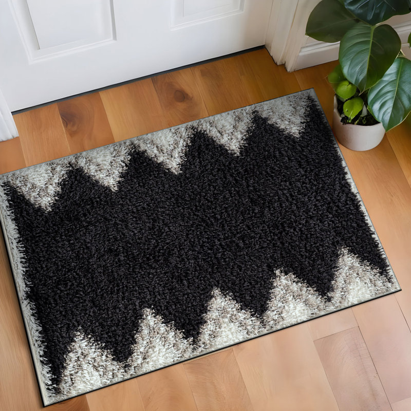 Geometric Pattern Shag Rug – Anthracite Dark Gray – Medium Pile, Stylish & Soft, Rectangle 2' x 3'