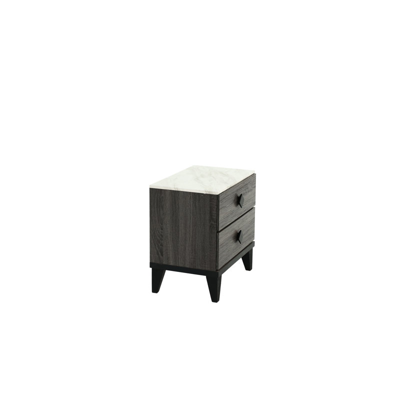 Table de chevet de style rustique gris foncé avec faux marbre 23 po x 15 po, H 23 po 15 po