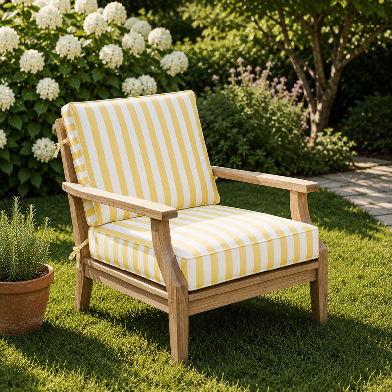 3" Deep Seat Cushion Stripe Border Frame - Water-Resistant, Yellow, 22" W x 22" D