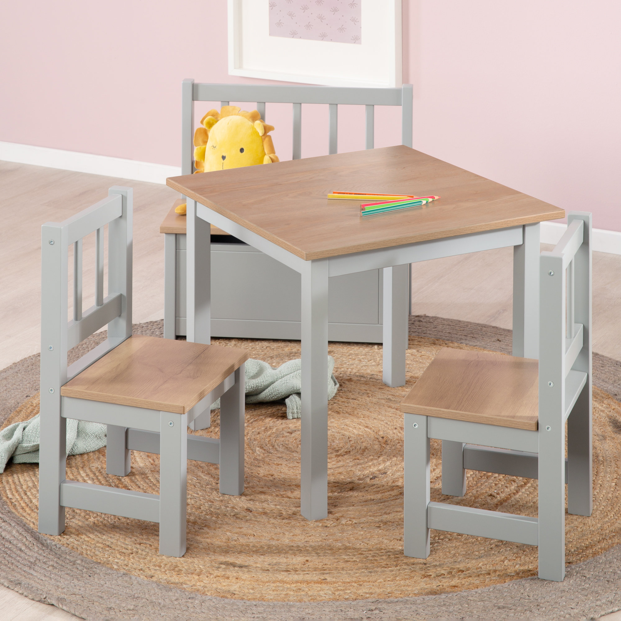 roba Kids 3 Piece Square Play Or Activity Table and Chair Set