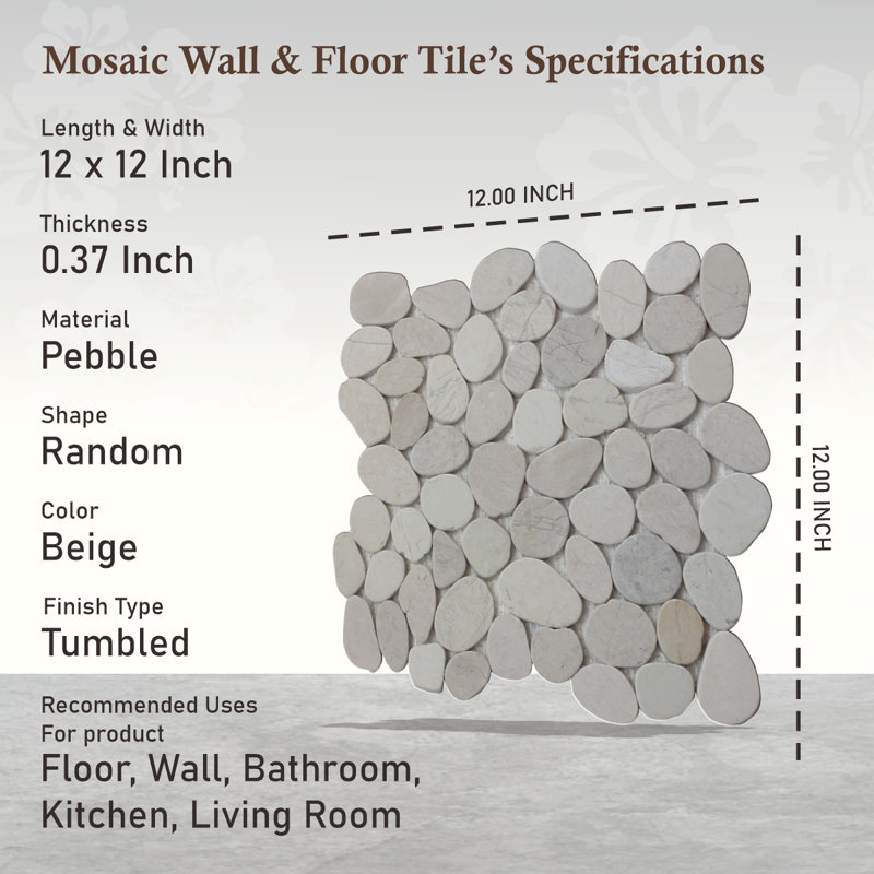 Carreau de mosaïque pour mur et plancher en pierre naturelle Hawaii 12 "x 12", Blanc