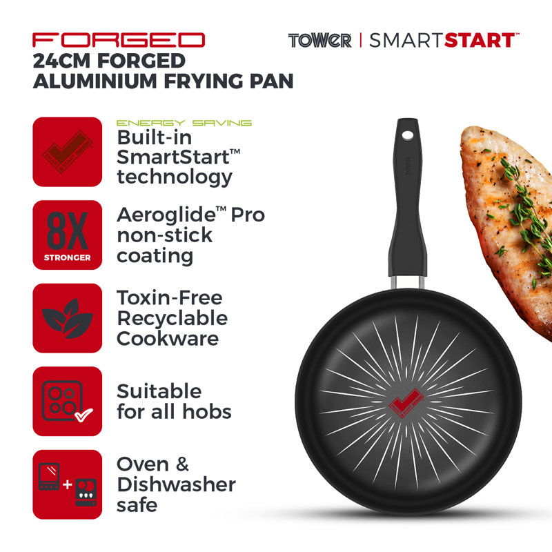 Smartstart Forged Aluminium Frying Pan With Aeroglide Pro Non-Stick, Induction Compatible, 24 cm