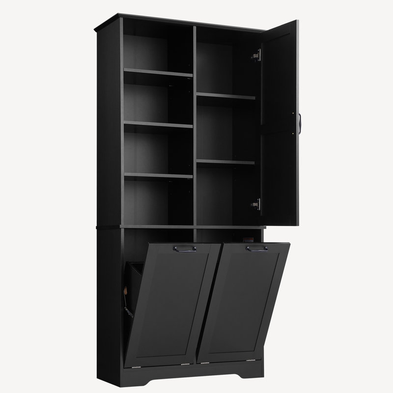 Armoire de rangement pour salle de bain avec portes et panier à linge inclinable, Noir