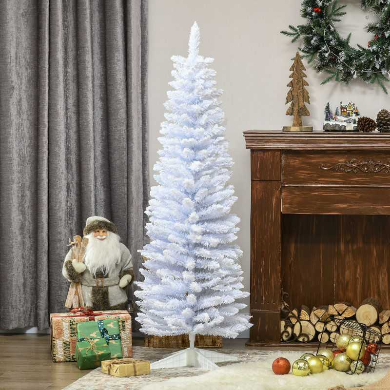 Arbre de Noël artificiel enneigé 5 pi, arbre de Noël mince avec branches réalistes et base en plastique pour décoration d'intérieur