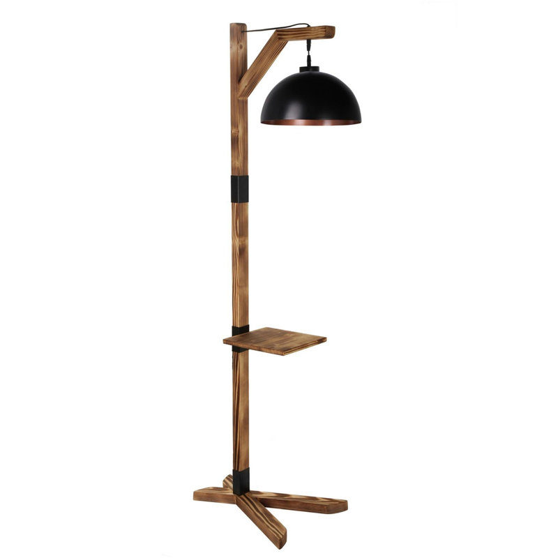 Élégante lampe sur pied noire avec corps et tablettes en bois Luro, 72,8 pouces de hauteur | Douille E27 de 60 W maximum, interrupteur marche / arrêt sur câble | Parfait pour le salon, la chambre à coucher ou le bureau | Solution d'éclairage éléga