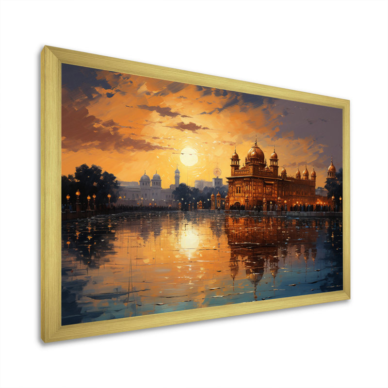 «Hinduisim Golden Temple II - Hindouisme», art mural, H 16 po x l 32 po x P 1 po, Cadre doré simple