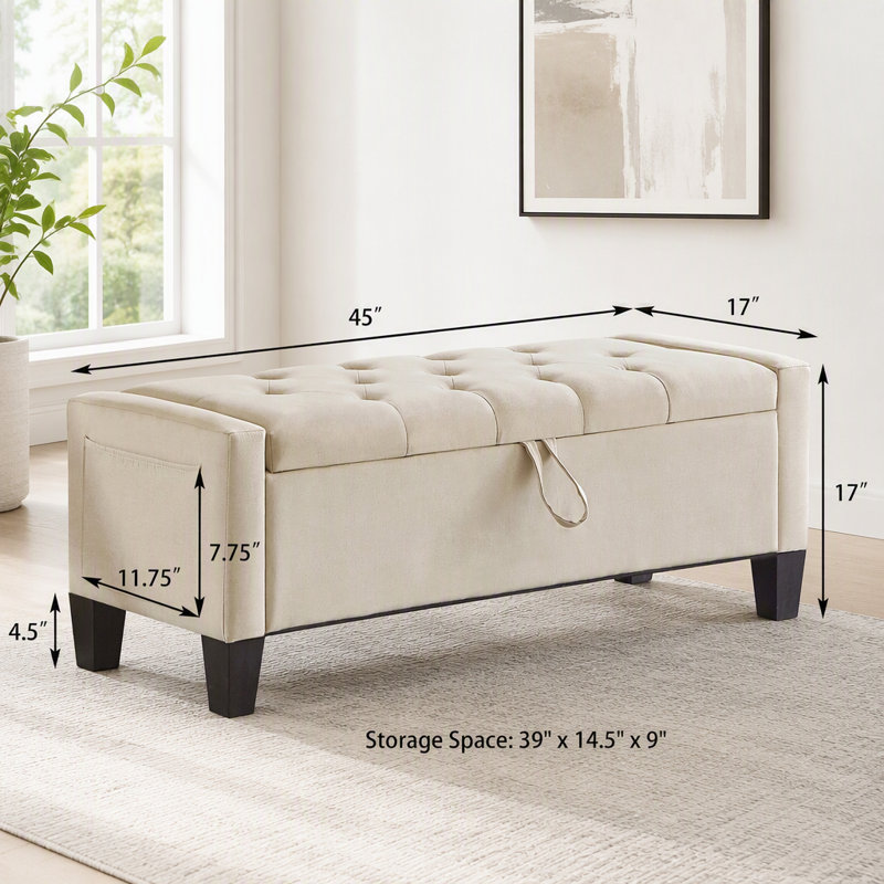 Repose-pieds avec rangement, banc de repose-pieds avec charnière de sécurité, poids de 350 lb, Beige-Linen