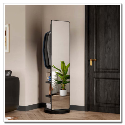 360° Rotating Storage Rack Coat Rack with Mirror