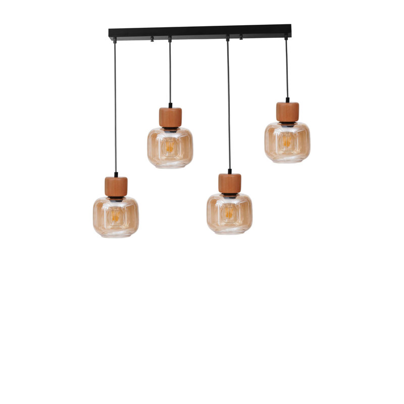Lustre, Miel / chêne / noir, 4 étages, Quatre lumières