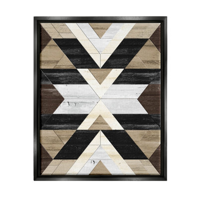 Rustic Linear Aztec Shapes Black Framed Floater Canvas Wall Art by Erica Billups