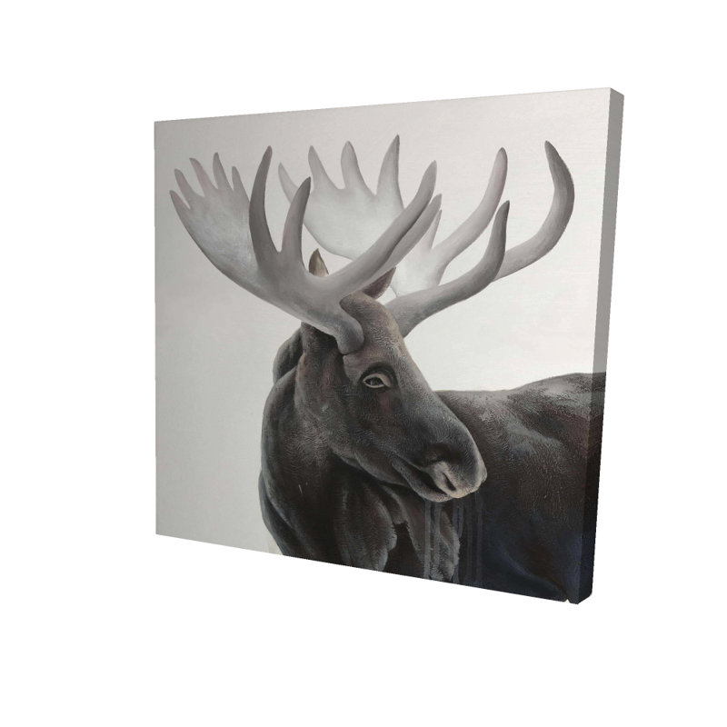 Profil orignal en niveaux de gris | Toile de cerf brun pour la décoration intérieure, H 8 po x l 8 po