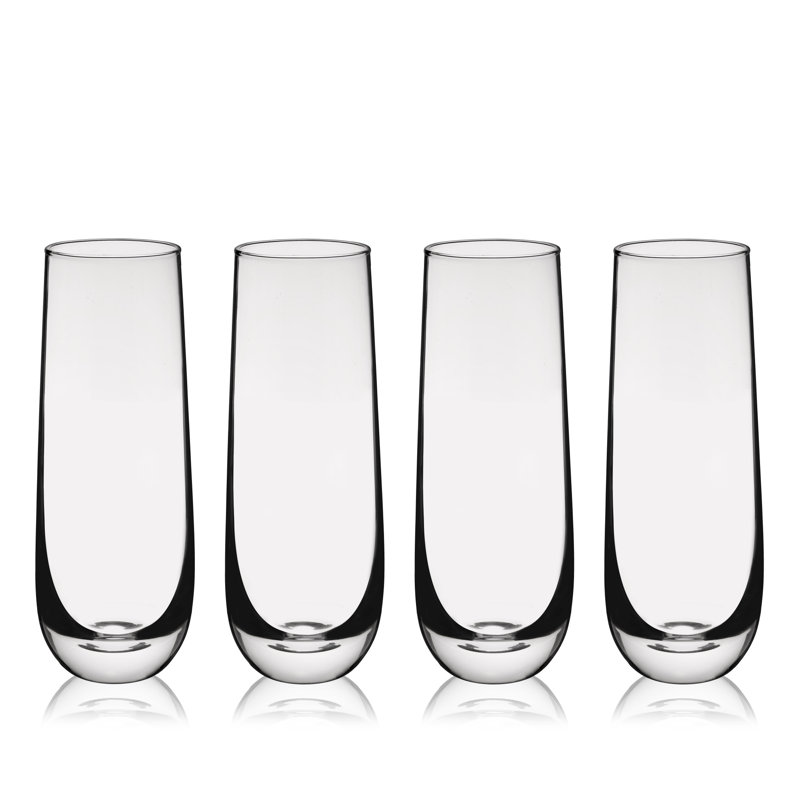 Set of 4 Clear Glass Stemless Champagne Flutes