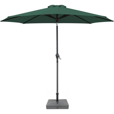 Parasol de terrasse 9 pi avec parasol pour table de marché avec manivelle et 8 nervures robustes pour le jardin, la pelouse, la cour et la piscine, blanc et bleu