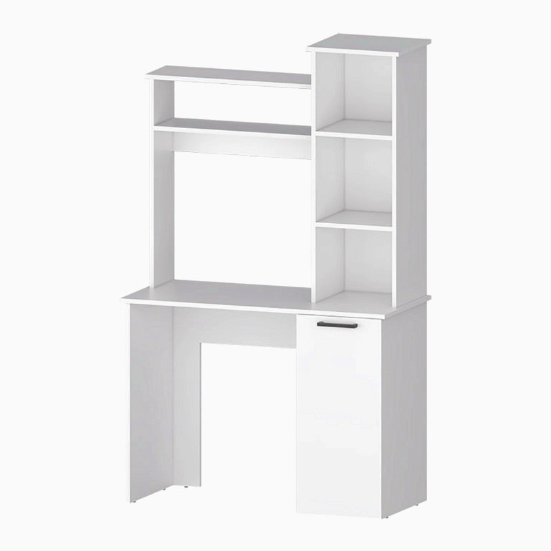 White 3-Tier Storage Shelves Computer Desk