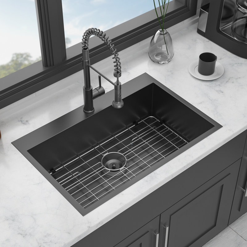 30 X 22 X 9 Inch Drop-In Kitchen Sink - Topmount Gunmetal Black Stainless Steel 16 Gauge Single Bowl | Gift Idea