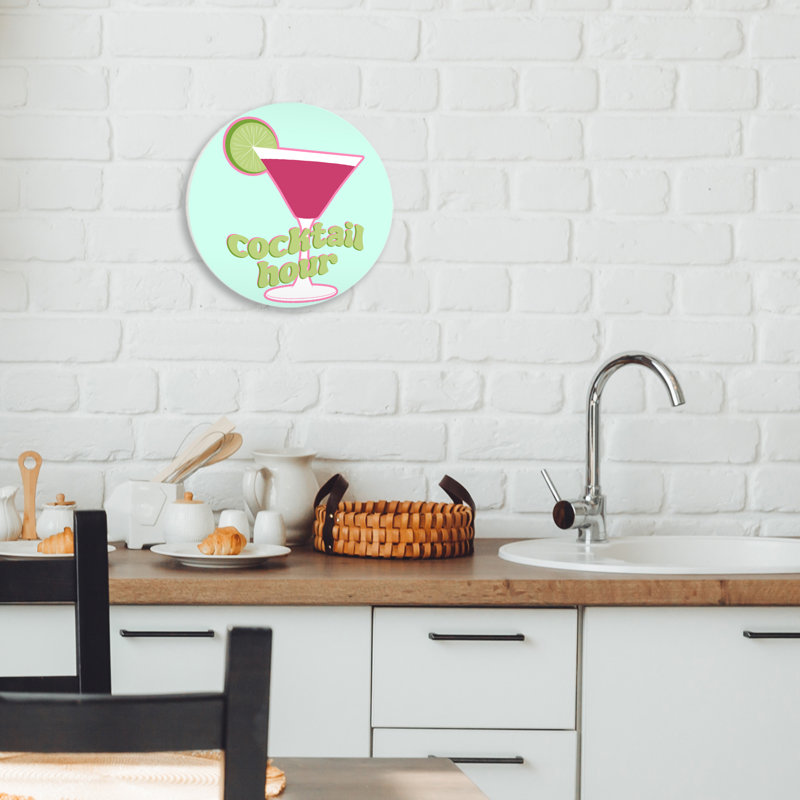 Cocktail Hour Pink Drink Wall Plaque, design by SD Graphics Studio