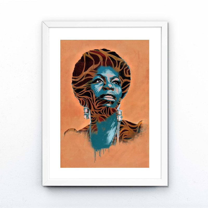 Nina Simone - Print on Canvas, 50.8cm H x 40.64cm W x 5cm D, Matte Black/White Framed