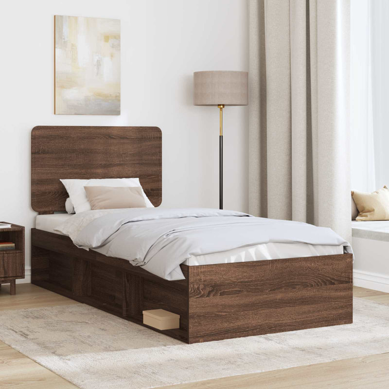 Solid Wood Bed, Brown Oak, Single (3')