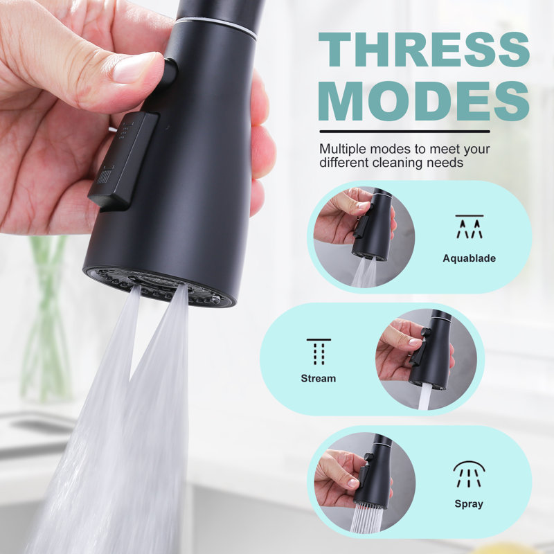3-Function Kitchen Faucet Spray Head With 9 Adapters, Pull Out Kitchen Faucet Head Replacement, Black